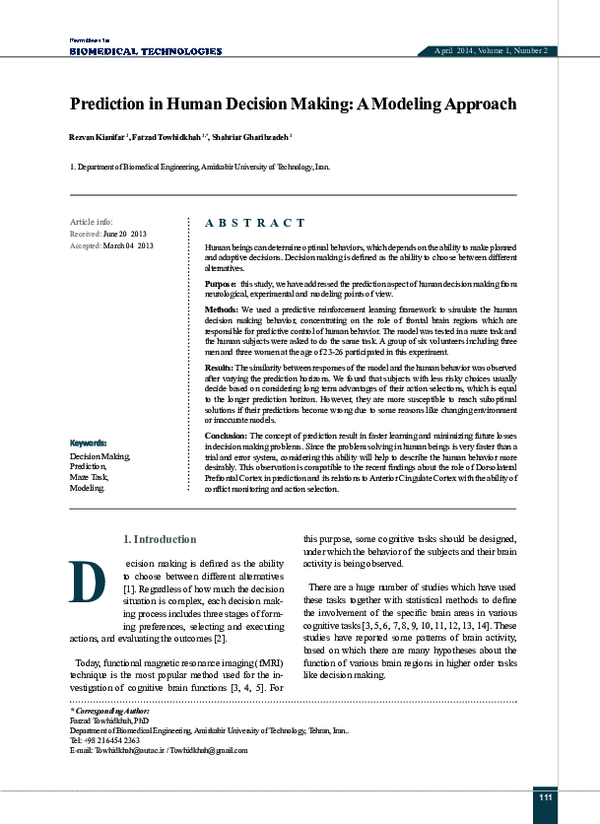 (PDF) Prediction in Human Decision Making: A Modeling Approach