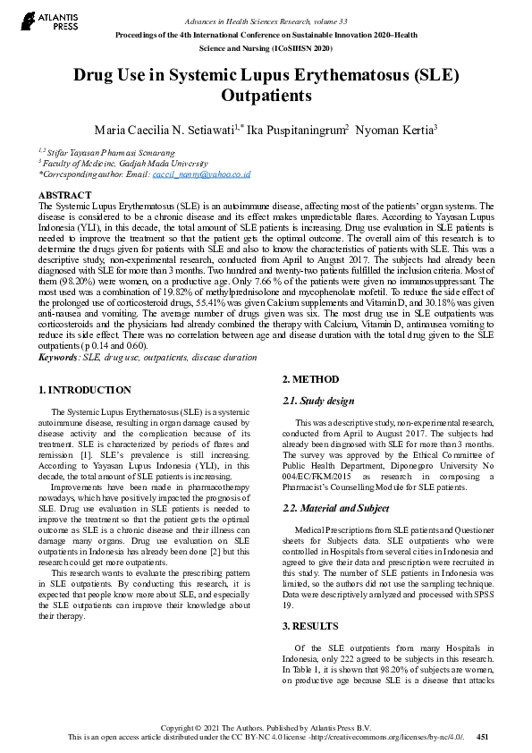 (PDF) Drug Use in Systemic Lupus Erythematosus (SLE) Outpatients