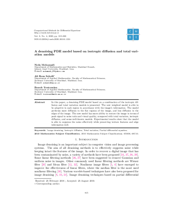 (PDF) A Denoising PDE Model based on Isotropic Diffusion and Total ...