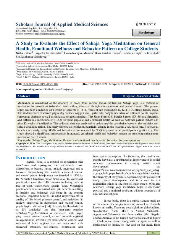 (PDF) A Study to Evaluate the Effect of Sahaja Yoga Meditation on ...