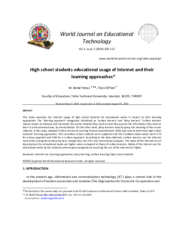 (PDF) High school students educational usage of Internet and their ...