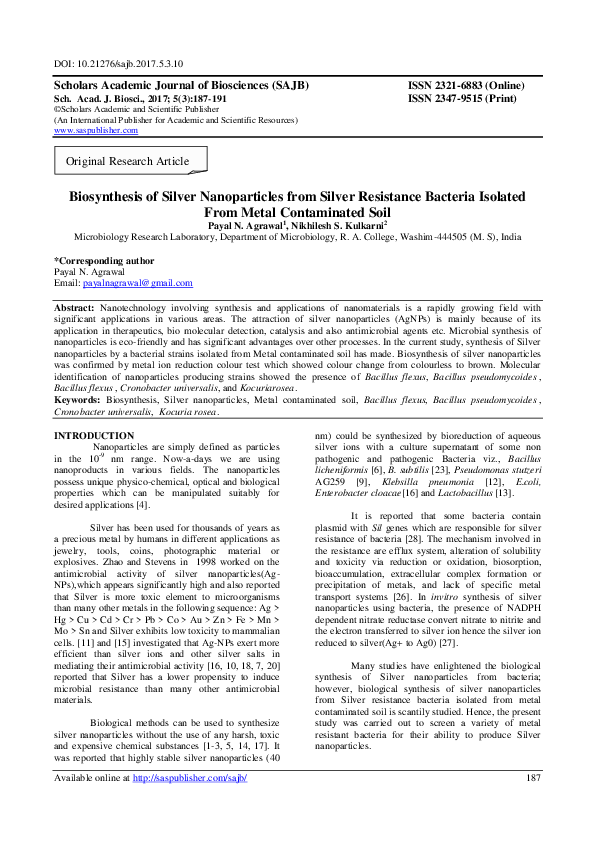 (PDF) Biosynthesis of Silver Nanoparticles from Silver Resistance ...