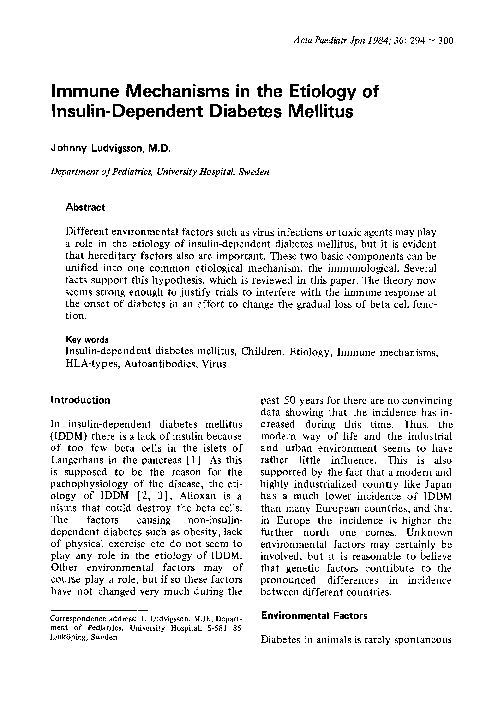 (PDF) Immune Mechanisms in the Etiology of lnsulin-Dependent Diabetes ...