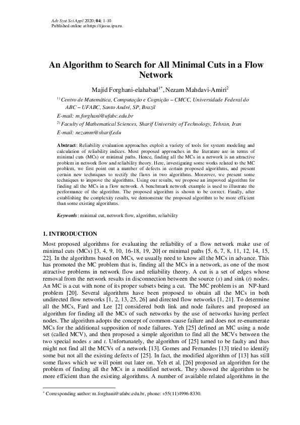 (PDF) An Algorithm to Search for All Minimal Cuts in a Flow Network