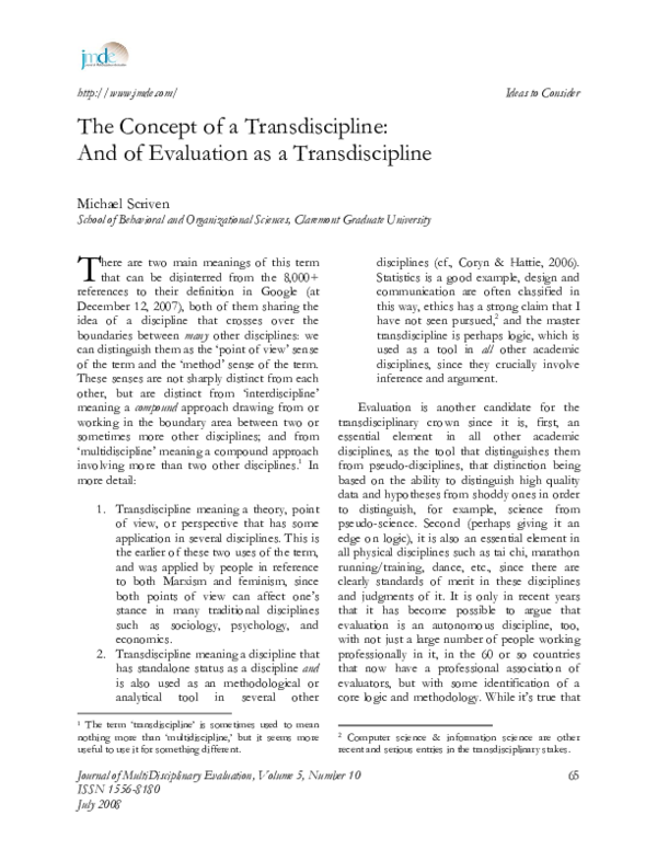 (PDF) The Concept of a Transdiscipline: And of Evaluation as a ...