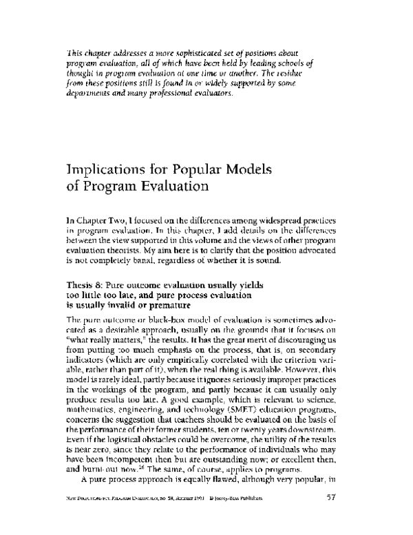 (PDF) Implications for popular models of program evaluation
