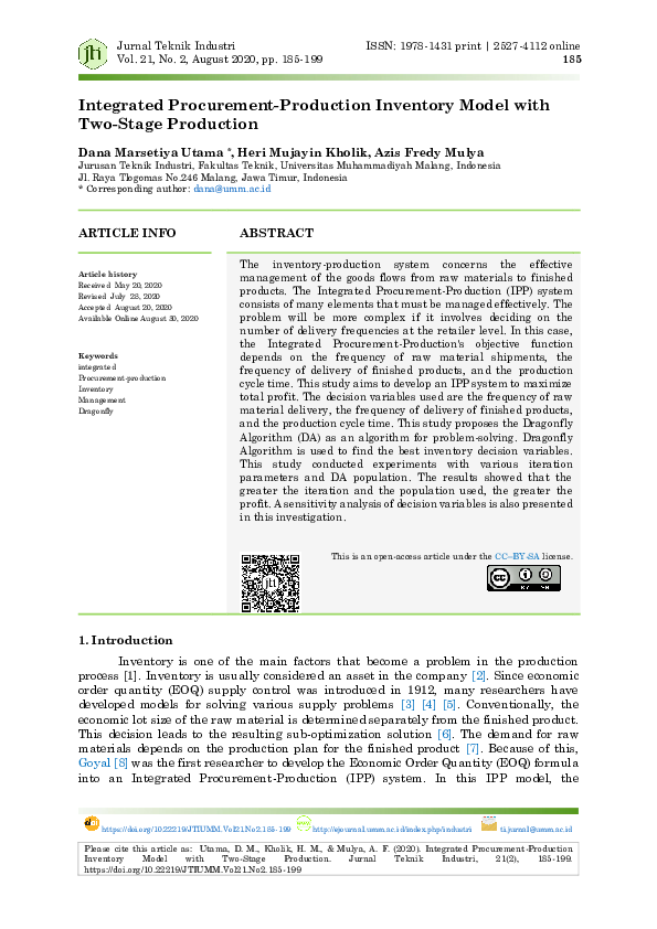 (PDF) Integrated Procurement-Production Inventory Model with Two-Stage ...