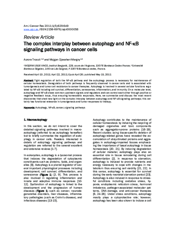 (PDF) The complex interplay between autophagy and NF-κB signaling ...