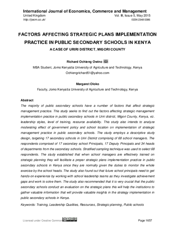 (PDF) Licensed under Creative Common FACTORS AFFECTING STRATEGIC PLANS ...