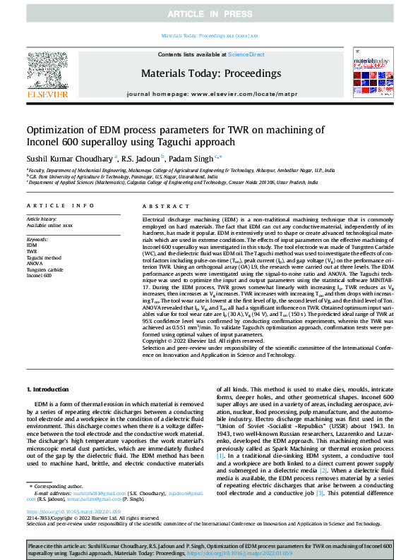 (PDF) Optimization of EDM process parameters for TWR on machining of ...