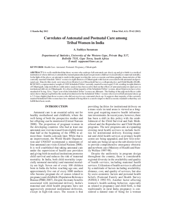 (PDF) Correlates of Antenatal and Postnatal Care among Tribal Women in ...