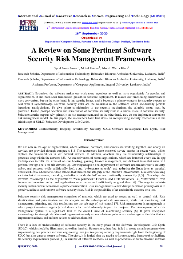 (PDF) A Review on Some Pertinent Software Security Risk Management ...
