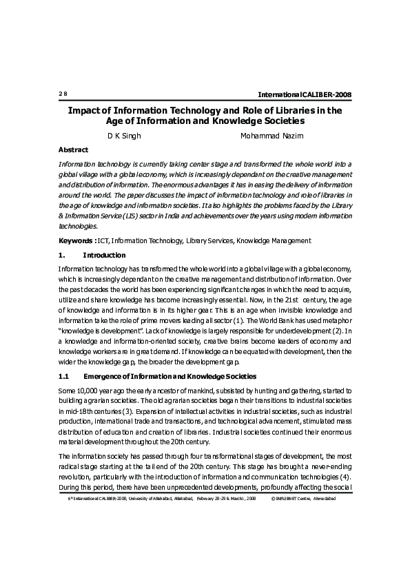 (PDF) Impact of information technology and role of libraries in the age ...
