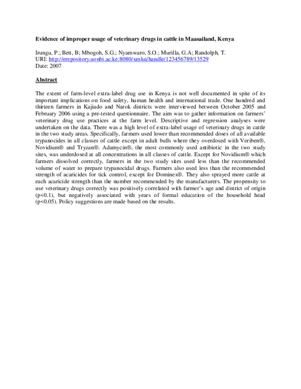 (PDF) Evidence Of Improper Usage Of Veterinary Drugs In Cattle In
