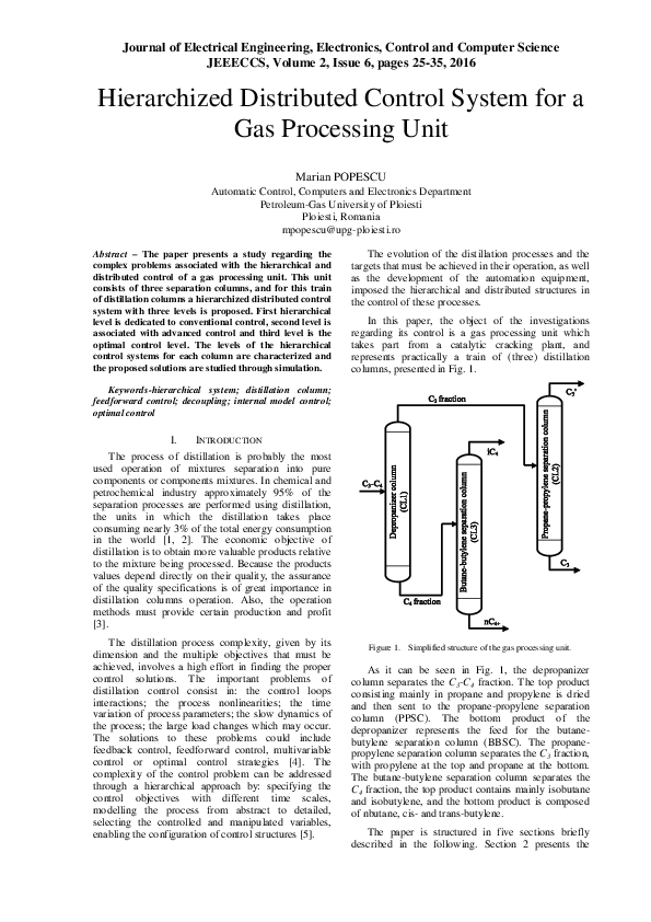 (PDF) Hierarchized distributed control system for a gas processing unit