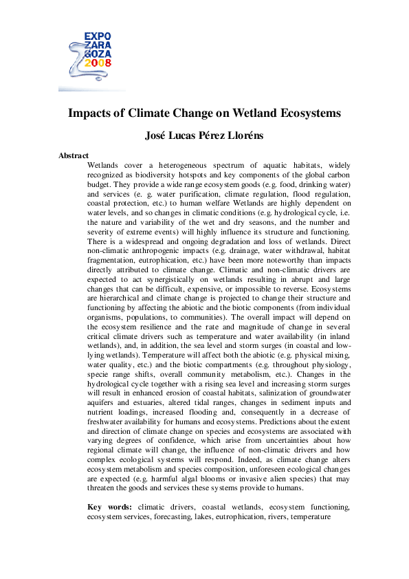 (PDF) Impacts of Climate Change on Wetland Ecosystems