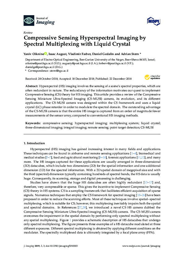 (PDF) Compressive Sensing Hyperspectral Imaging by Spectral ...