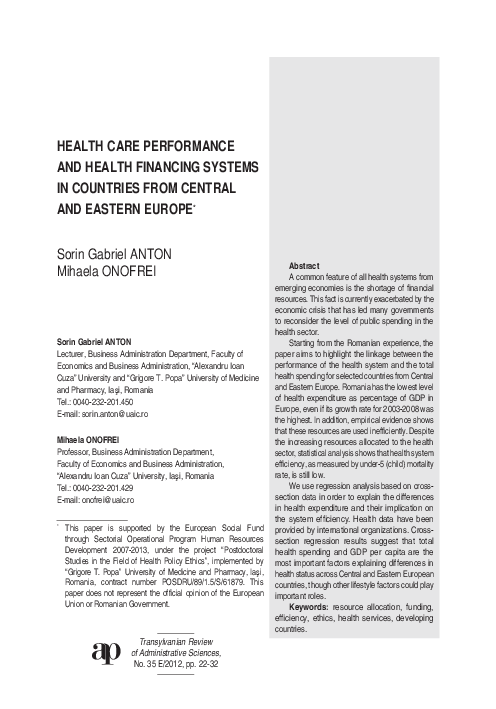 (PDF) Health Care Performance and Health Financing Systems in Countries ...
