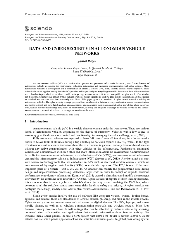 (PDF) Data and Cyber Security in Autonomous Vehicle Networks