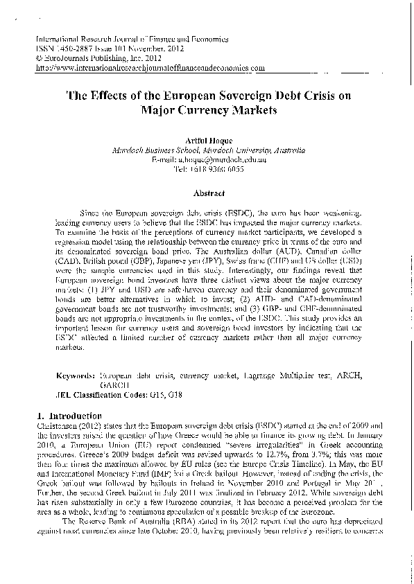 (PDF) The effects of the European sovereign debt crisis on major ...