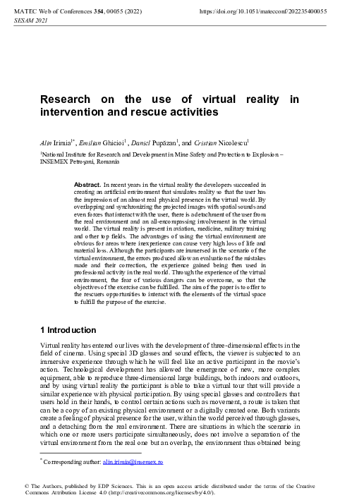 (PDF) Research on the use of virtual reality in intervention and rescue ...