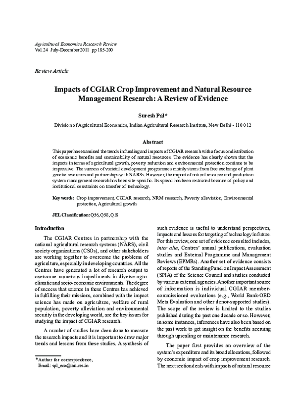 (PDF) Impacts of CGIAR Crop Improvement and Natural Resource Management ...