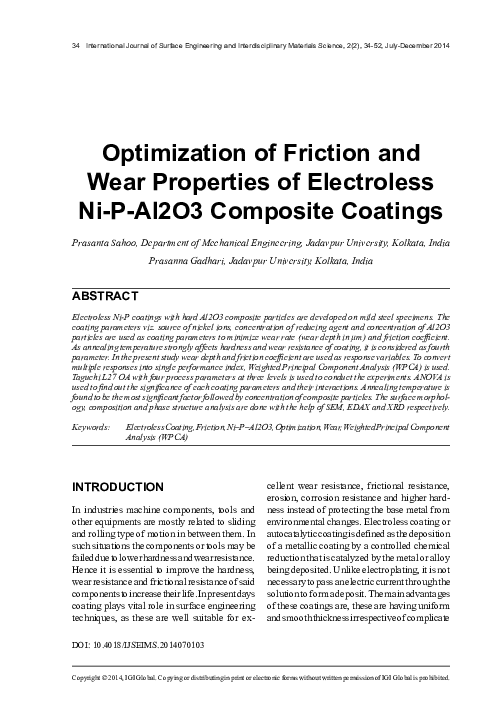 (PDF) Optimization of Friction and Wear Properties of Electroless Ni-P ...