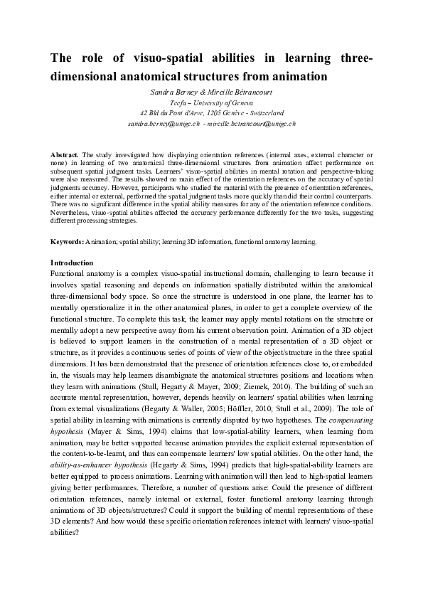 (PDF) The role of visuospatial abilities in learning three-dimensional ...