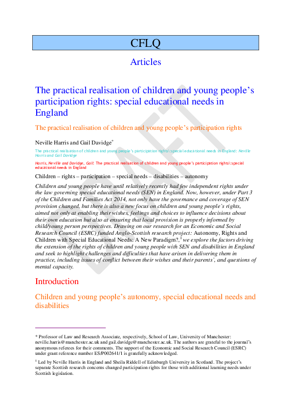 (PDF) The practical realisation of children and young people’s ...