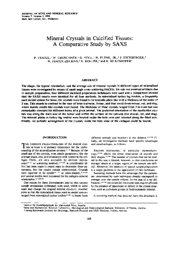 (PDF) Mineral crystals in calcified tissues: A comparative study by SAXS