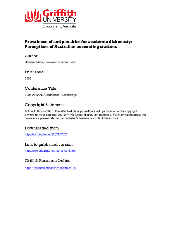 (PDF) Prevalence of and penalties for academic dishonesty: Perceptions ...