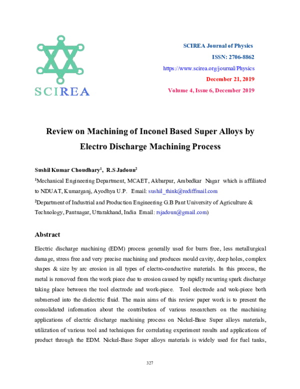 (PDF) Review on Machining of Inconel Based Super Alloys by Electro ...