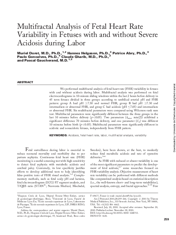 (PDF) Multifractal Analysis of Fetal Heart Rate Variability in Fetuses ...