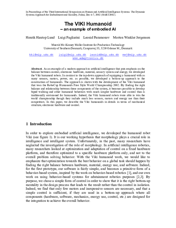 (PDF) The VIKI Humanoid-- an example of embodied AI