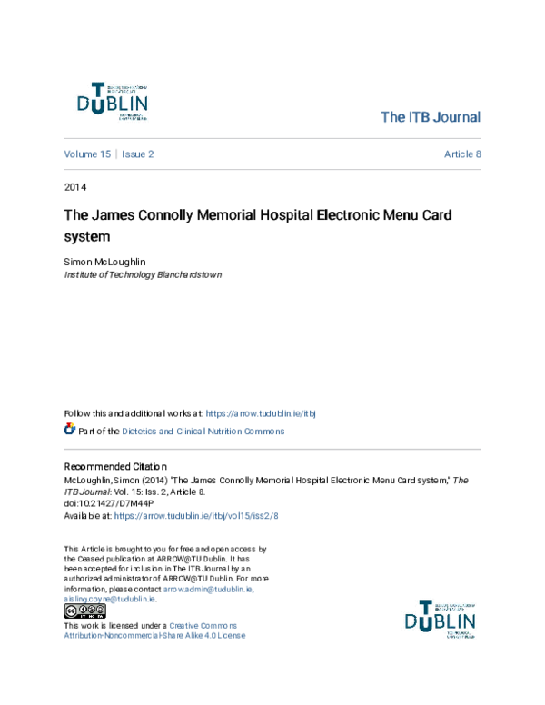 (PDF) The James Connolly Memorial Hospital Electronic Menu Card system