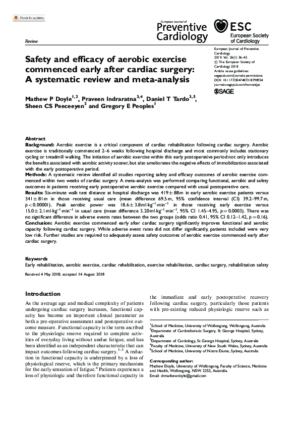 (PDF) Safety and efficacy of aerobic exercise commenced early after ...