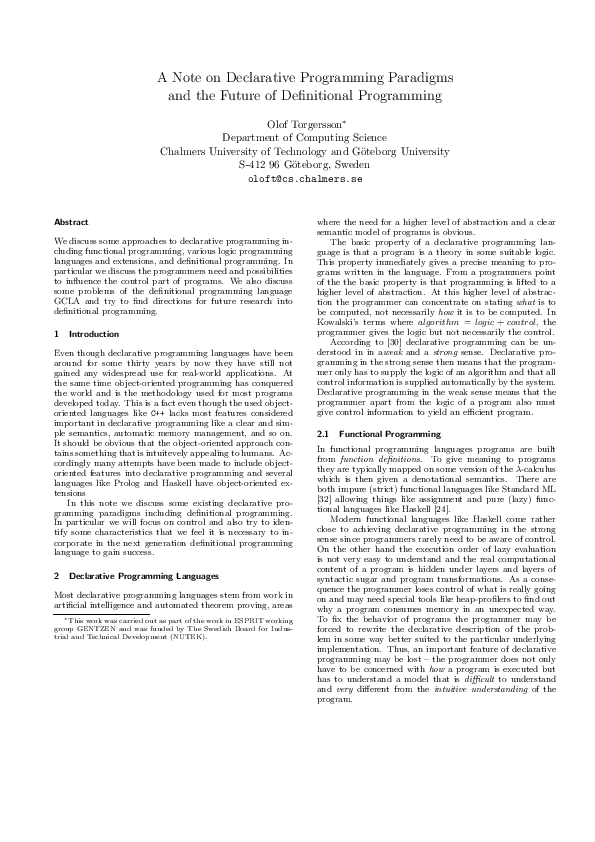 (PDF) A Note on Declarative Programming Paradigms and the Future of ...