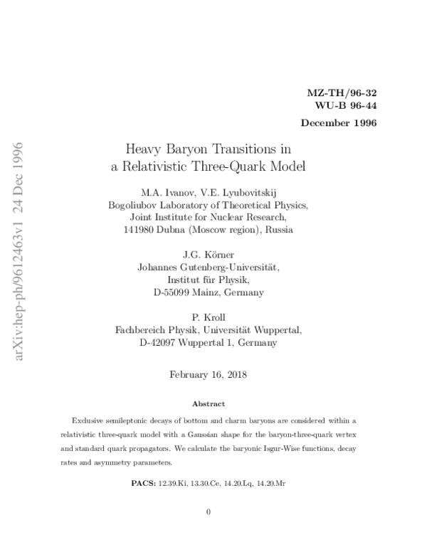 (PDF) Heavy baryon transitions in a relativistic three-quark model