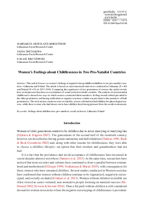 Women’s Feelings about Childlessness in Two Pro-Natalist Countries