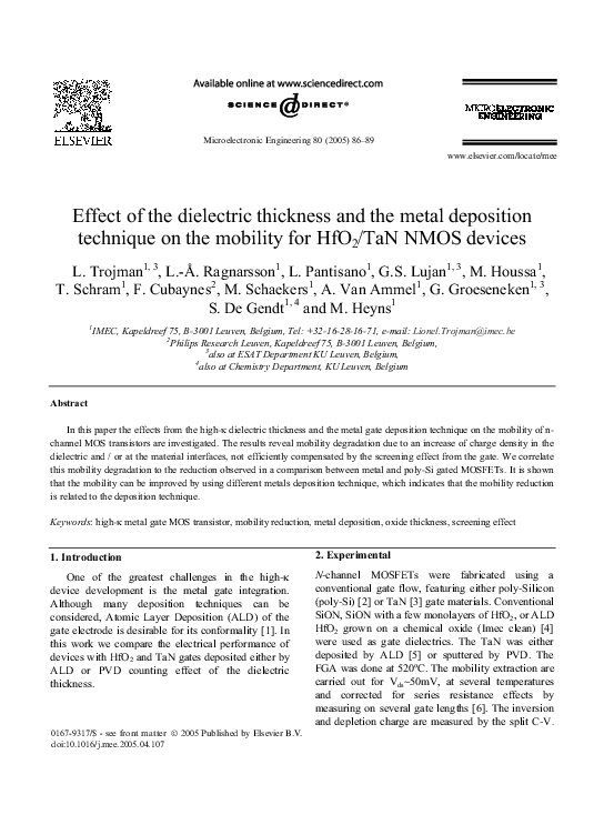 (PDF) Effect of the dielectric thickness and the metal deposition ...