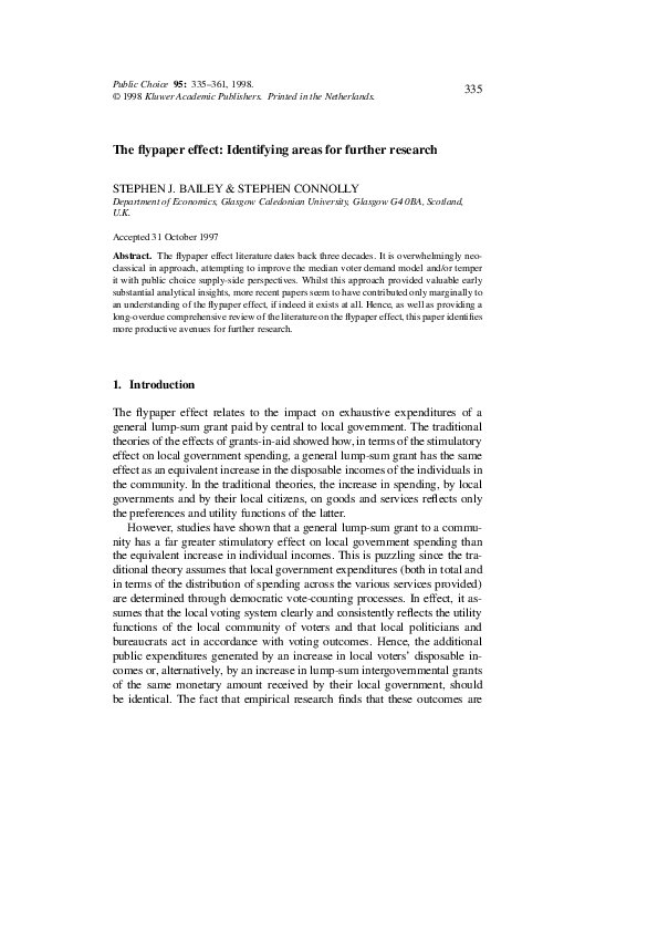(PDF) The flypaper effect: identifying areas for further research