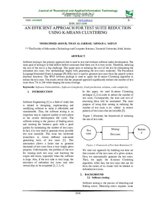 (PDF) An Efficient Approach for Test Suite Reduction Using K-Means ...