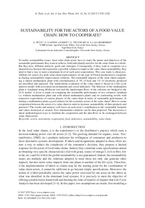 (PDF) Sustainability for the actors of a food value chain: How to ...