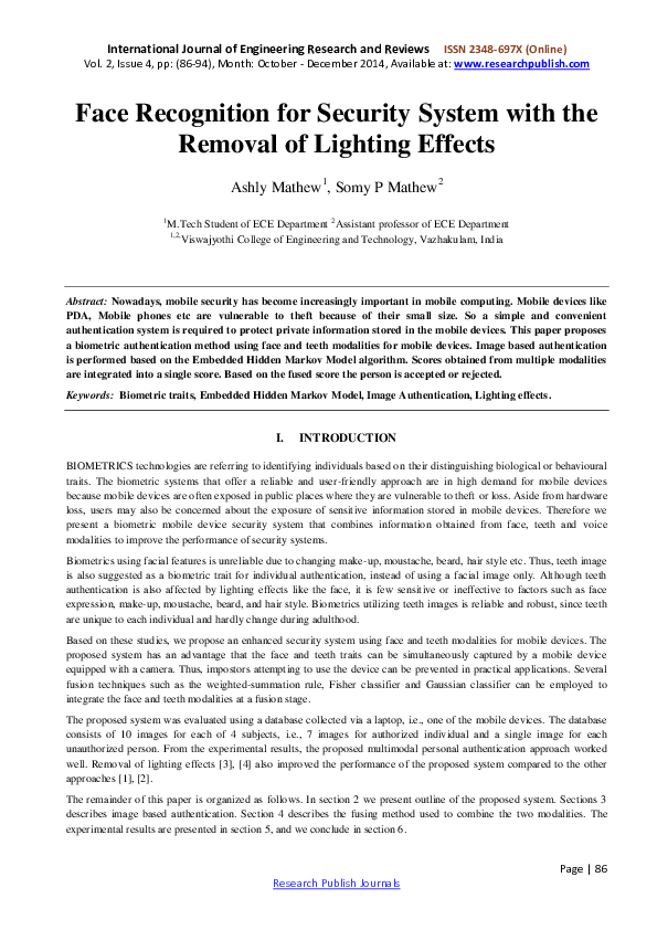 (PDF) Face Recognition for Security System with the Removal of Lighting ...
