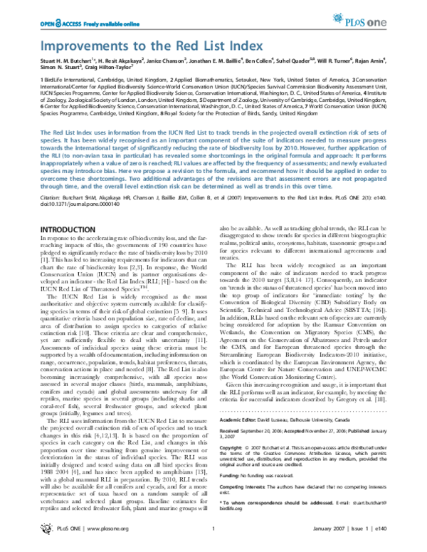 (PDF) Improvements to the Red List Index
