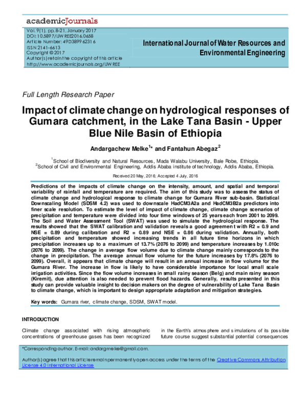 (PDF) Impact of climate change on hydrological responses of Gumara ...