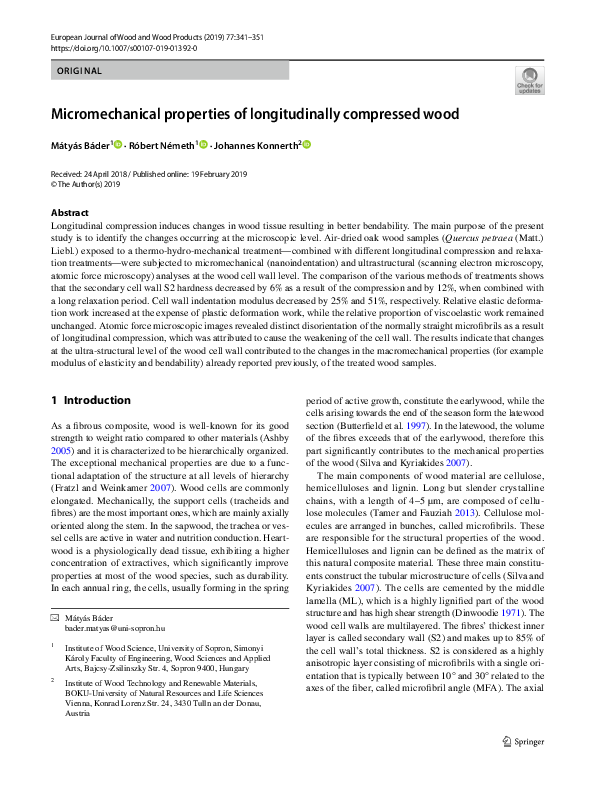 (PDF) Micromechanical properties of longitudinally compressed wood