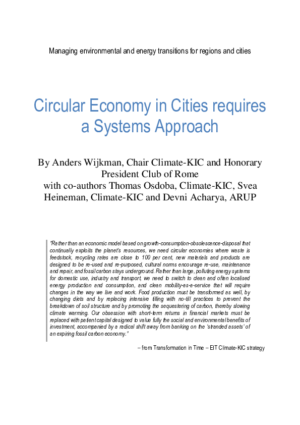 (PDF) Circular Economy in Cities requires a Systems Approach