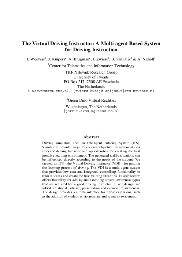 (PDF) The virtual driving instructor: a multi-based system for driving ...