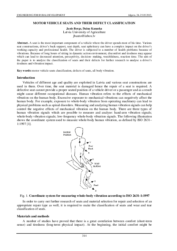 (PDF) Motor Vehicle Seats and Their Defect Classification